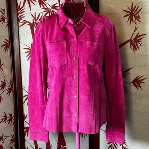 New Frontier Suede Western Shirt Jacket Pink Snap Front Button Down Size M‎